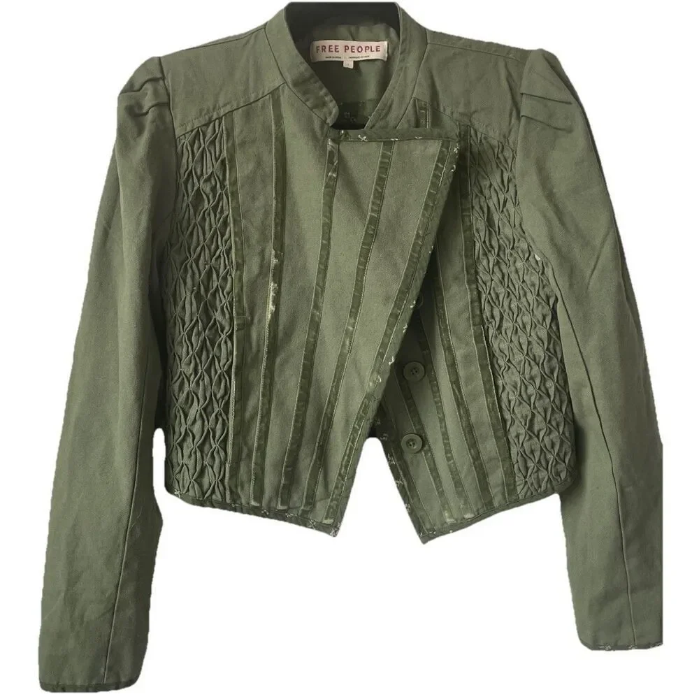 $248 New FREE PEOPLE Bali Simone Jacket In Dusty Olive Combo. Size Small - Picture 7 of 8